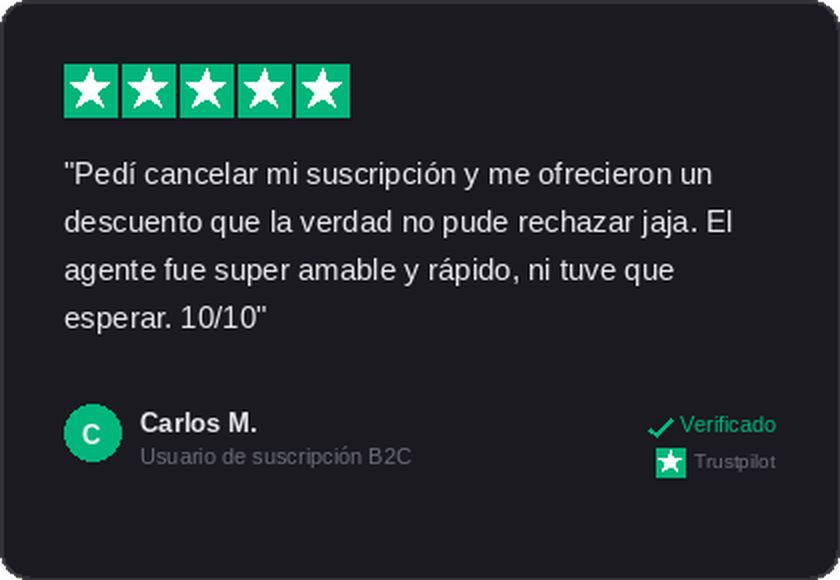 Reseña TrustPilot — cancelación con descuento